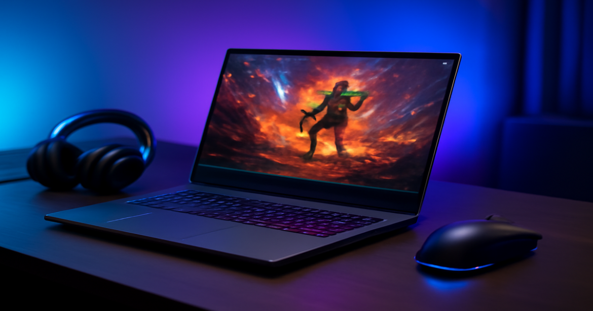 A modern gaming laptop setup highlighting игровые ноутбуки 2023 for tech enthusiasts.