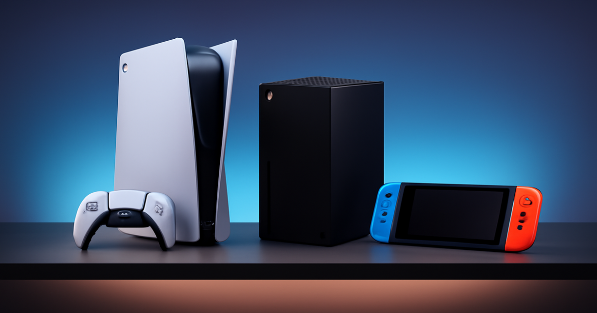 Comparison of игровые консоли 2023 including PlayStation 5, Xbox Series X, and Nintendo Switch.