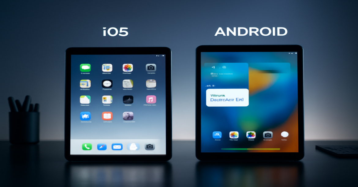Comparison of планшеты iOS Android in a modern workspace, highlighting features and design.