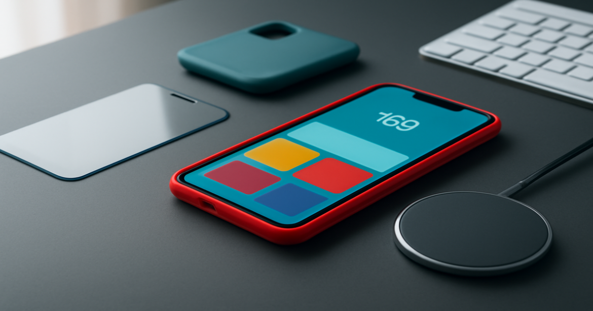 Explore top смартфонов аксессуары with high-quality cases and protectors in a modern workspace.