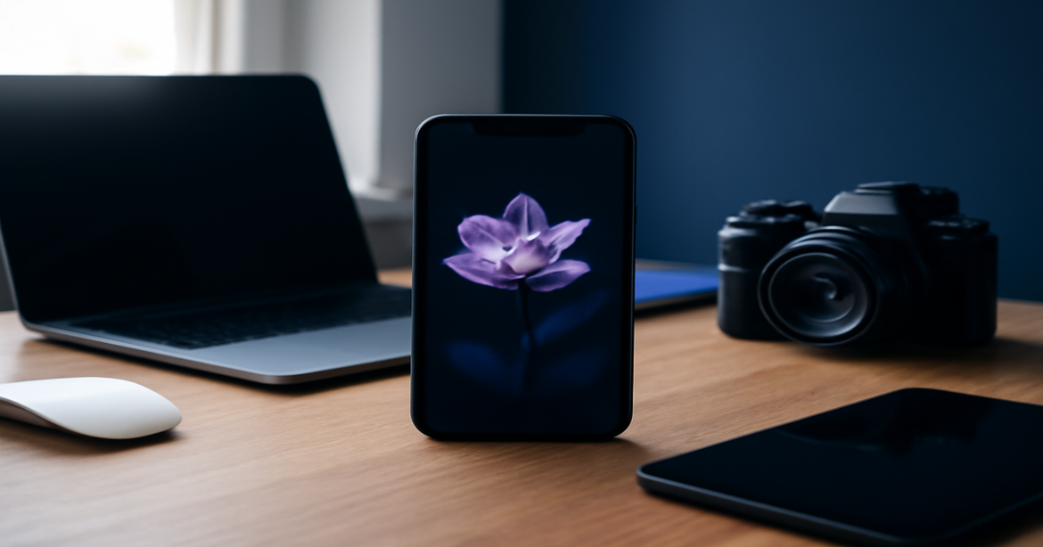 High-quality smartphone photography setup on a modern desk with gadgets, perfect for the article on фотографирование на смартфон.