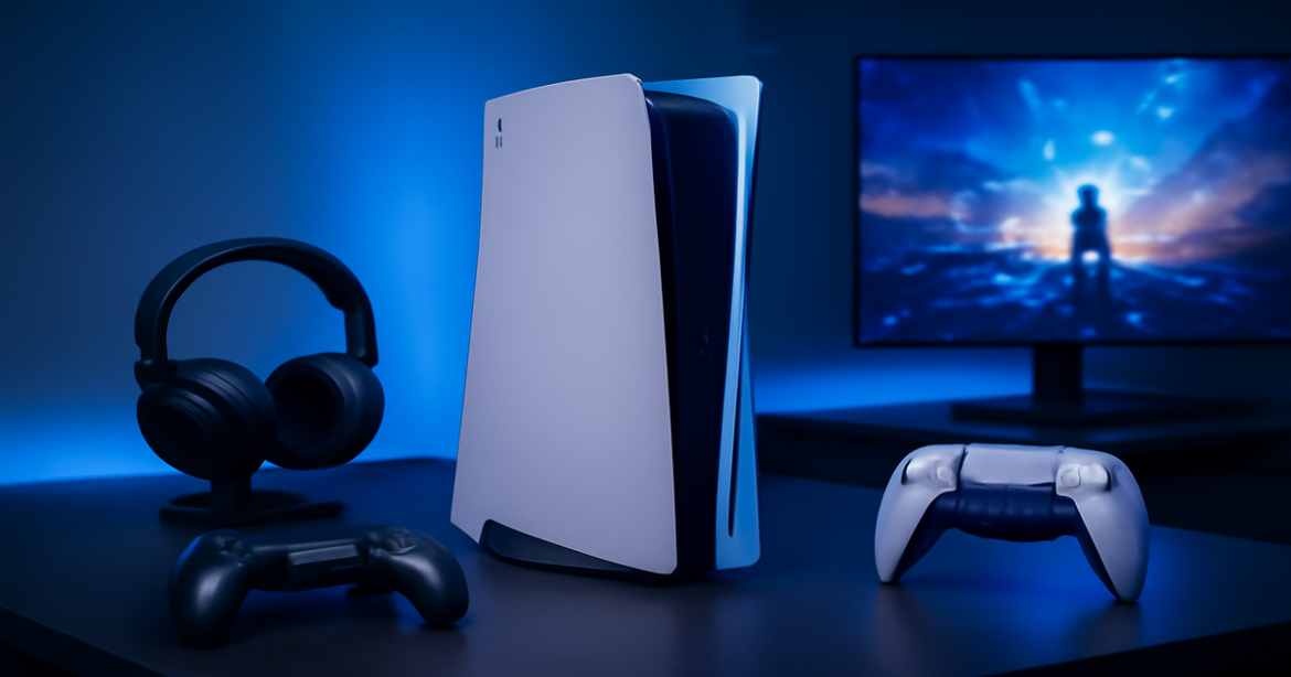 Modern gaming console setup in 2023, showcasing advanced technology and gaming gadgets.