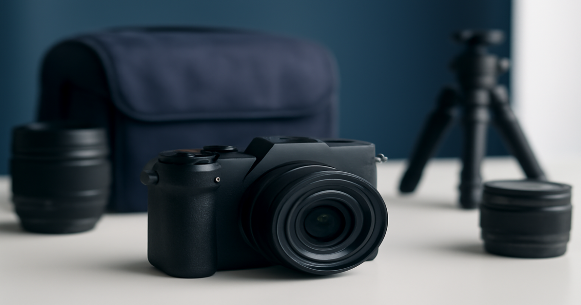 High-quality image of a camera setup for выбор фотоаппарата, ideal for beginners in photography.