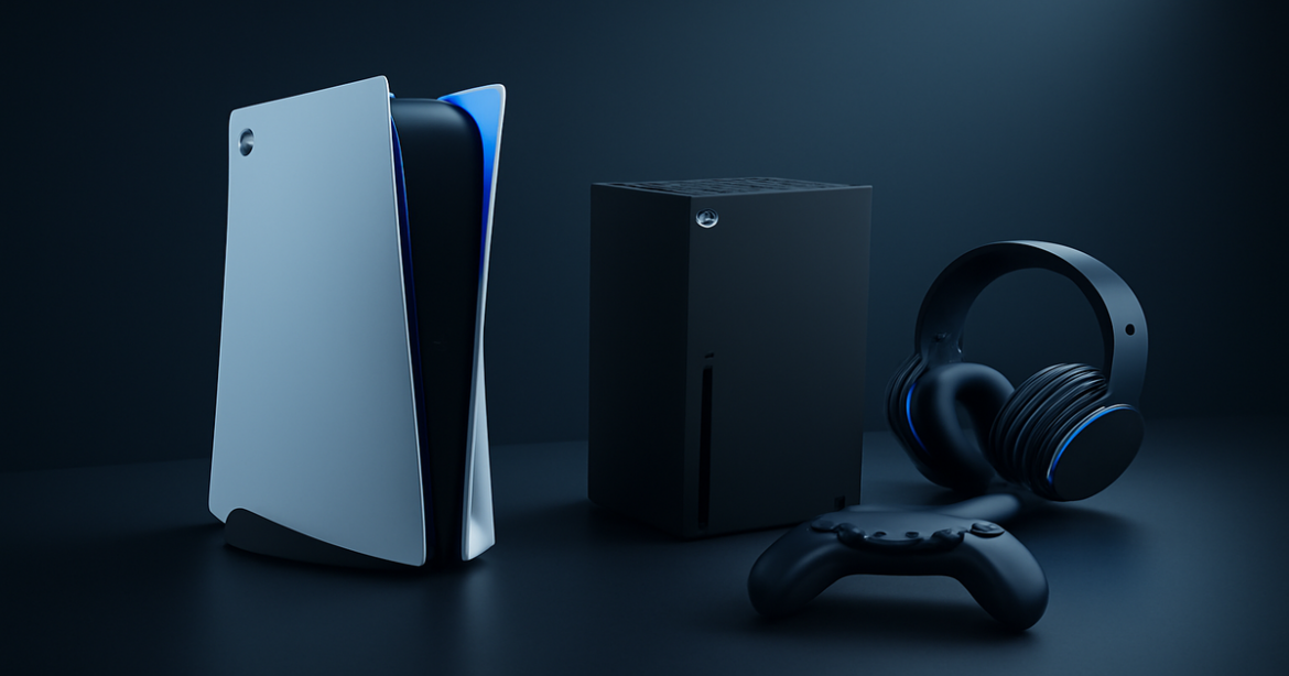 Explore выбор игровой консоли with a modern setup of the latest gaming devices and accessories.