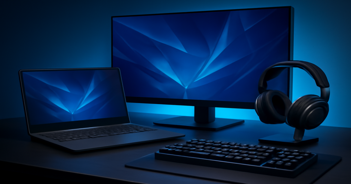 A modern gaming setup showcasing essential игровые аксессуары for enhanced comfort and performance.