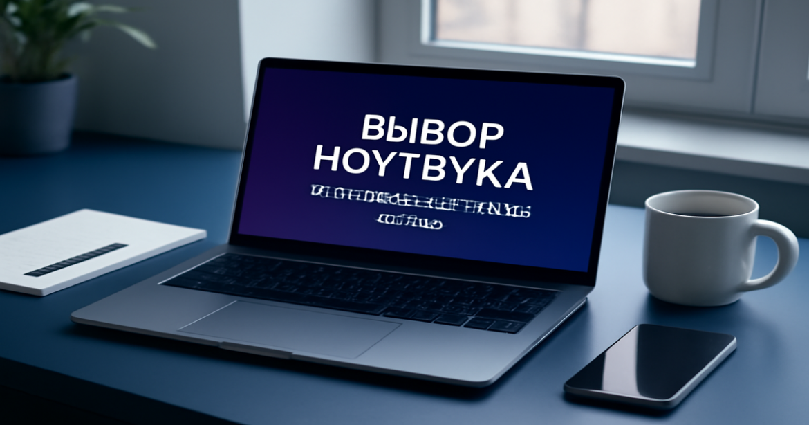 A modern workspace showcasing выбор ноутбука with a sleek laptop and essential work tools.