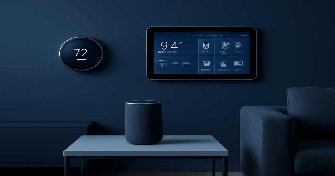 Explore top gadgets для умного дома in a modern living room setting, showcasing technology and innovation.