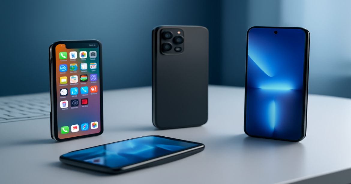 Explore top обзоры смартфонов of 2023 with stylish gadgets in a modern setup.