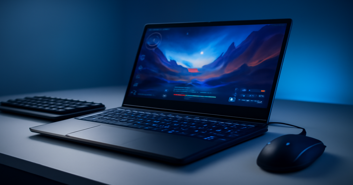 Explore the best геймерские ноутбуки 2023 with this modern and sleek laptop setup.