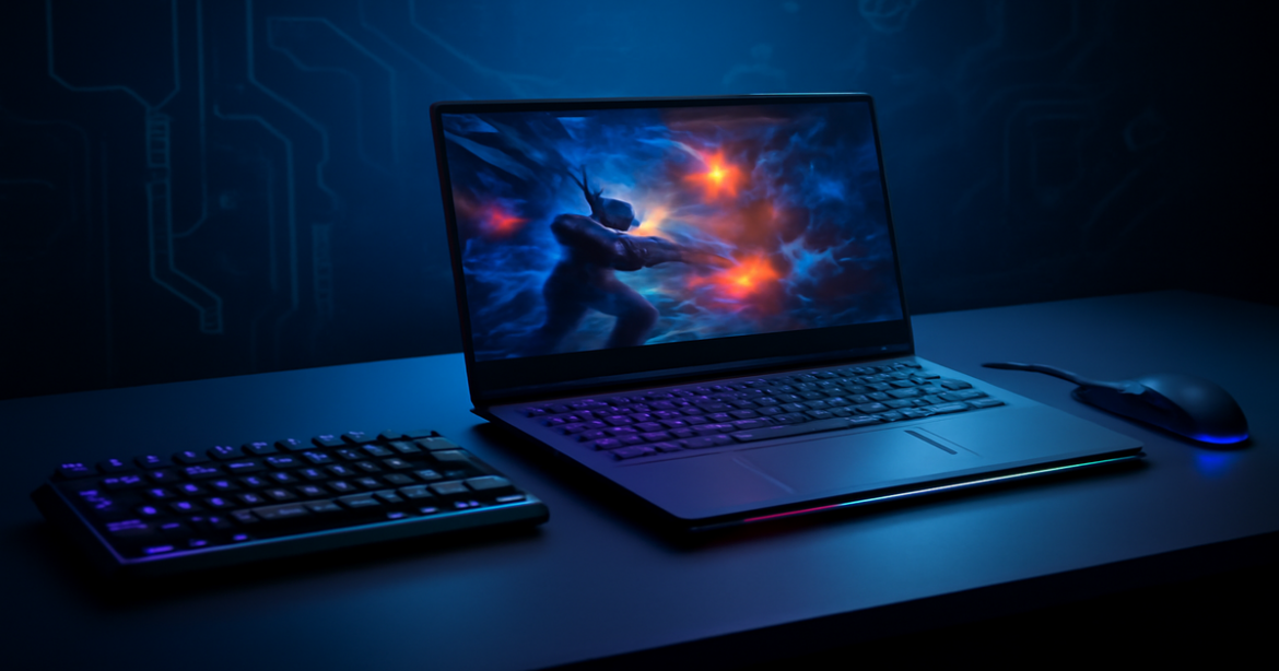 High-quality image of gaming laptops showcasing performance and graphics in a modern tech setting.