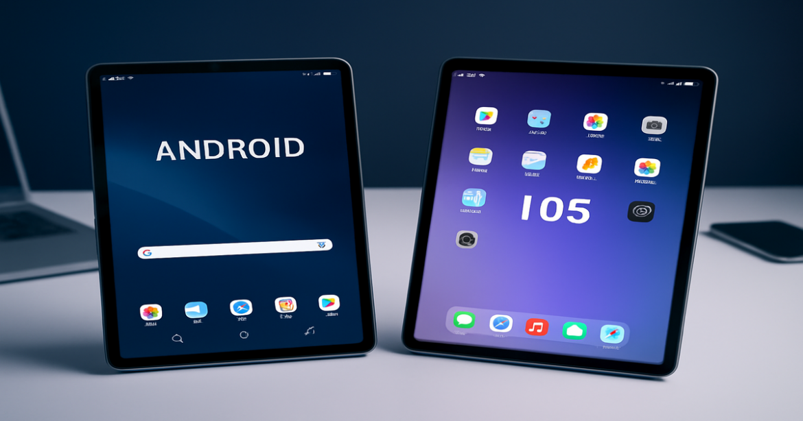 Comparison of Android and iOS tablets in a modern setup, highlighting key features and design differences.