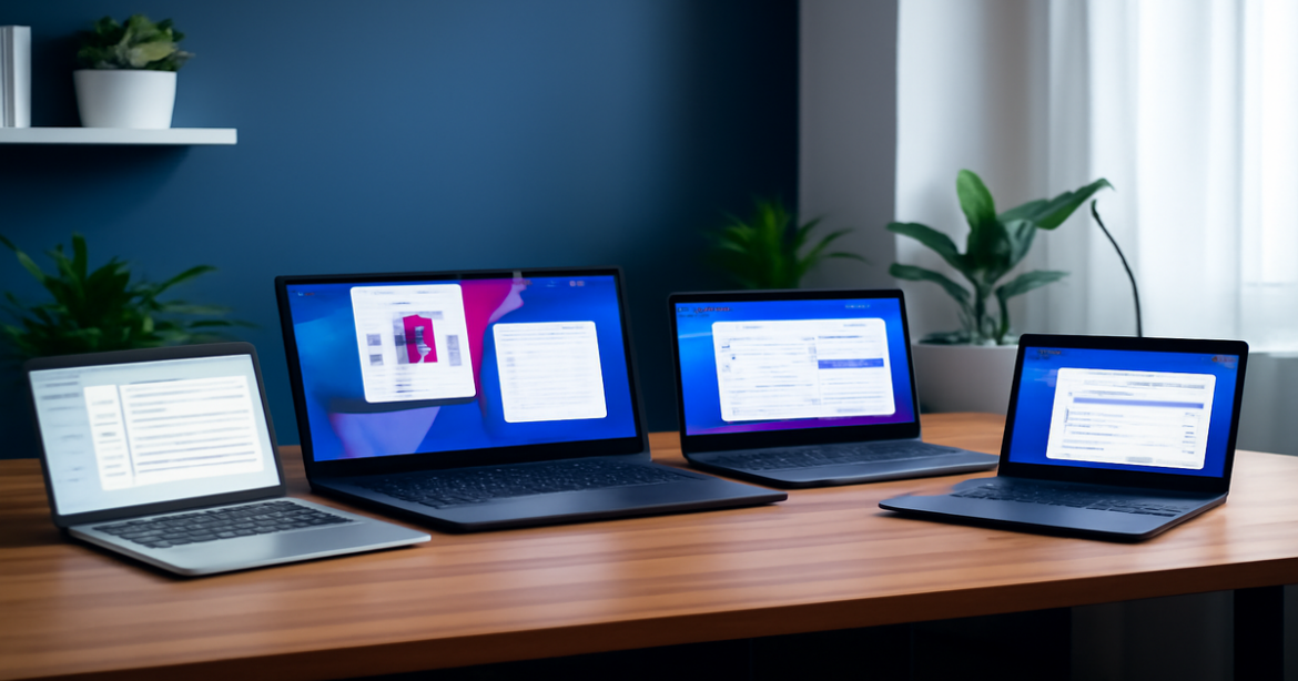 Showcasing лучшие ноутбуки для работы in a modern workspace setup.